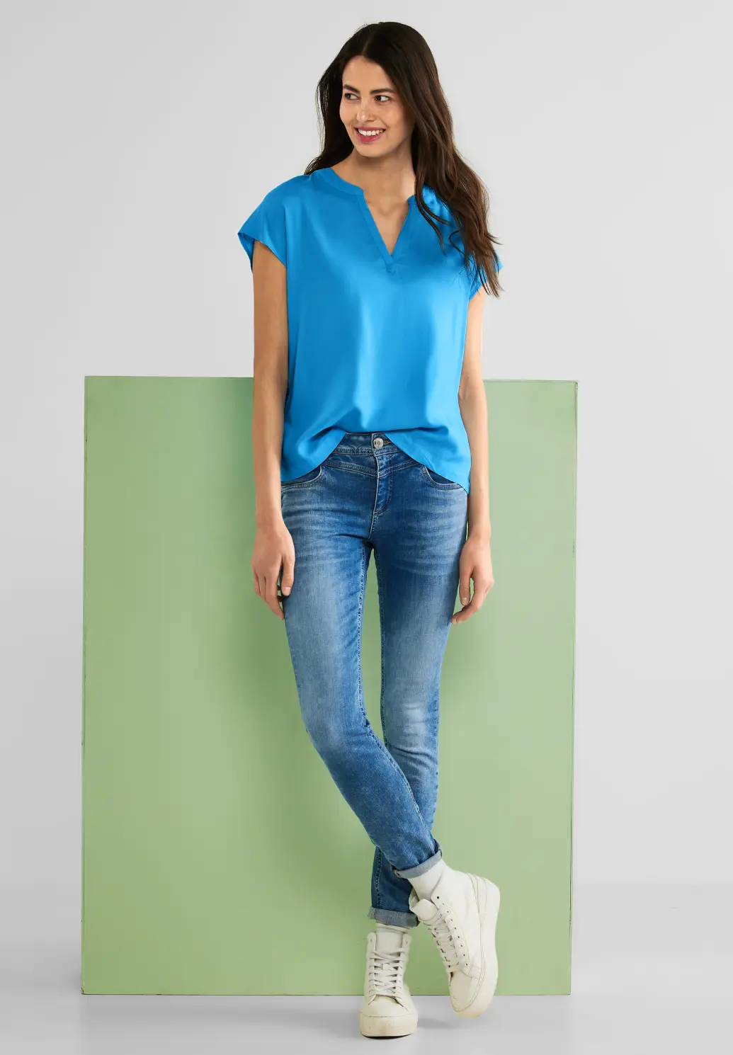 Street One Blusenshirt in Unifarbe Splash Cotton - Blues | Blue / Blau 