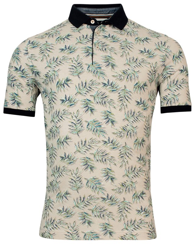 Baileys Polo Shirt with Leaves - Beige | - Cotton Blues