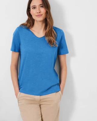 CECIL Basic T-Shirt in Cotton | Unifarbe - / Blue Blues - Marina Blau