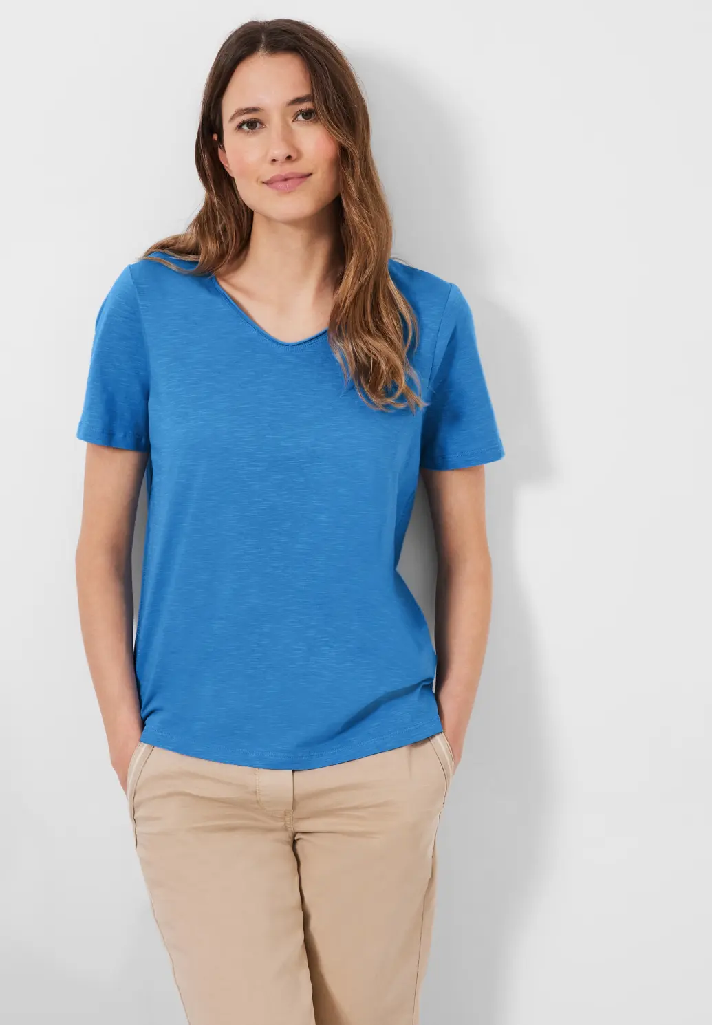 Blue / T-Shirt Marina - | Cotton Basic Blues - in Unifarbe CECIL Blau