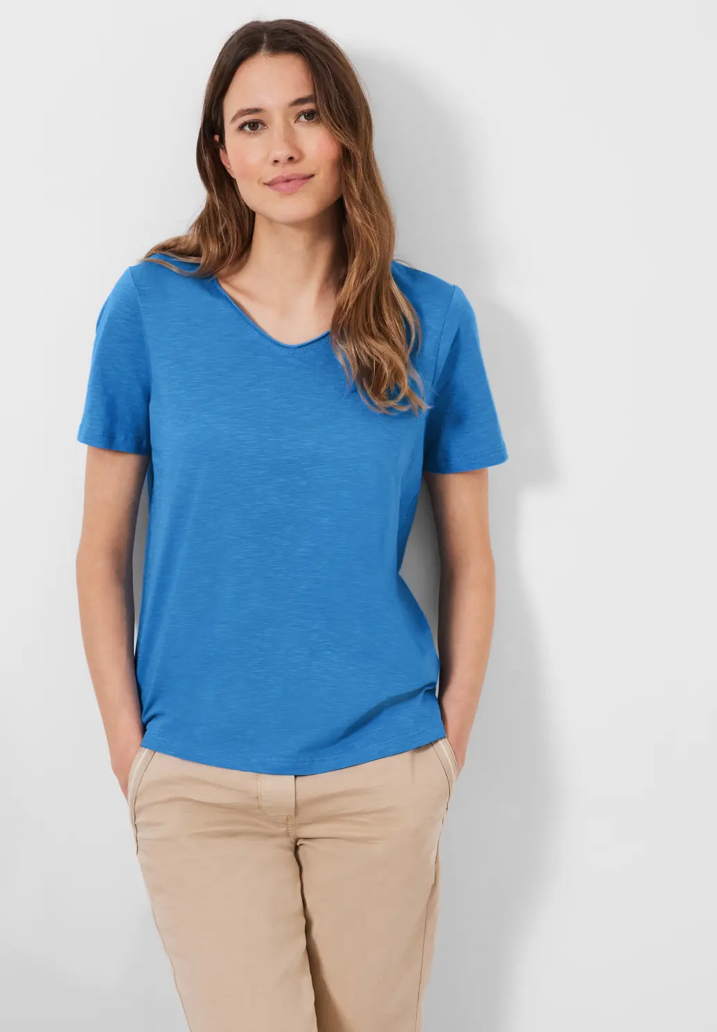 CECIL Basic T-Shirt in Unifarbe - Marina Blue / Blau | - Cotton Blues