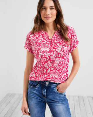 T-Shirt Strawberry Red Blumenmuster - Cotton Blues CECIL | / - mit Rot