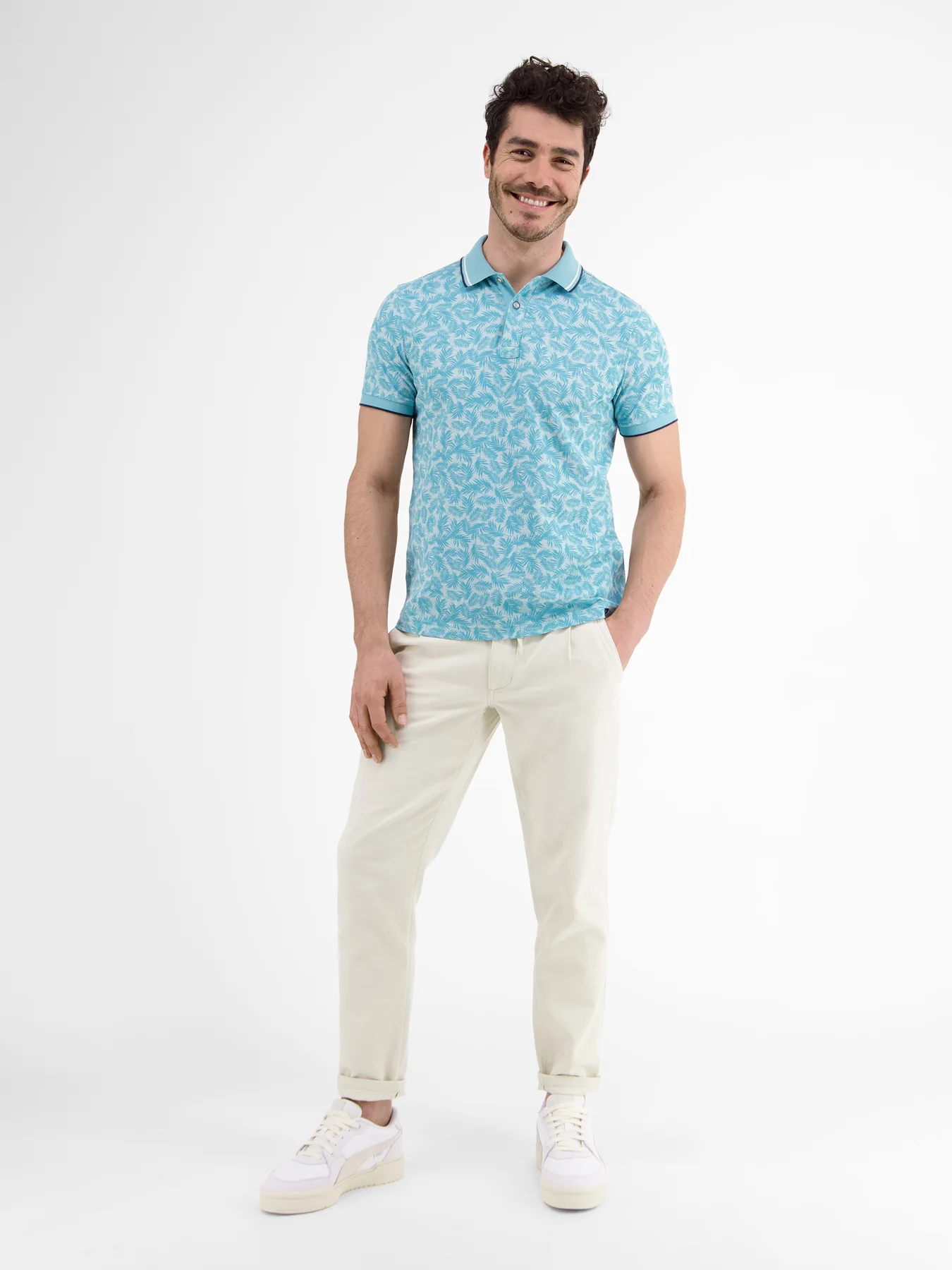LERROS Polo Shirt met Print - Light Turquoise / Blauw | - Cotton Blues | Poloshirts