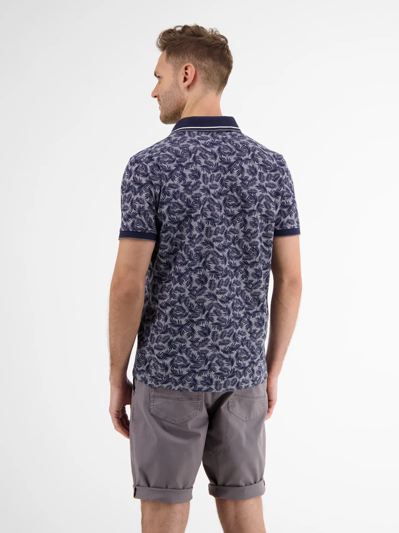 Poloshirt - Navy Classic Cotton with Blues Print LERROS - |