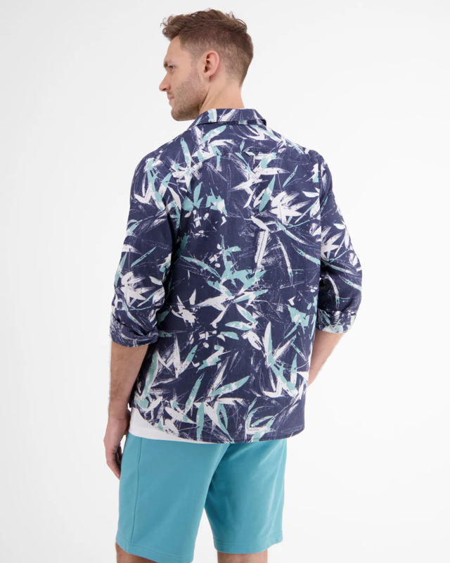 Lerros Linnen Print Overhemd - Nautic Blue