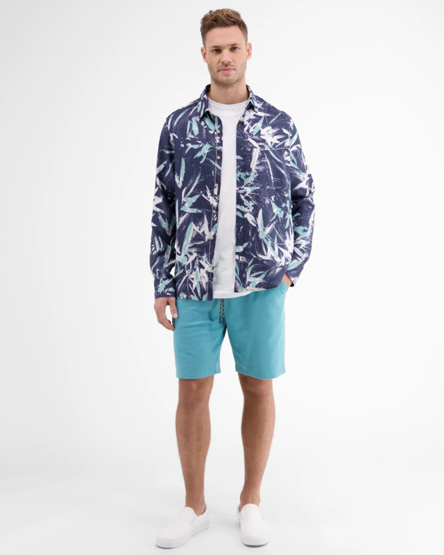 Lerros Linnen Print Overhemd - Nautic Blue