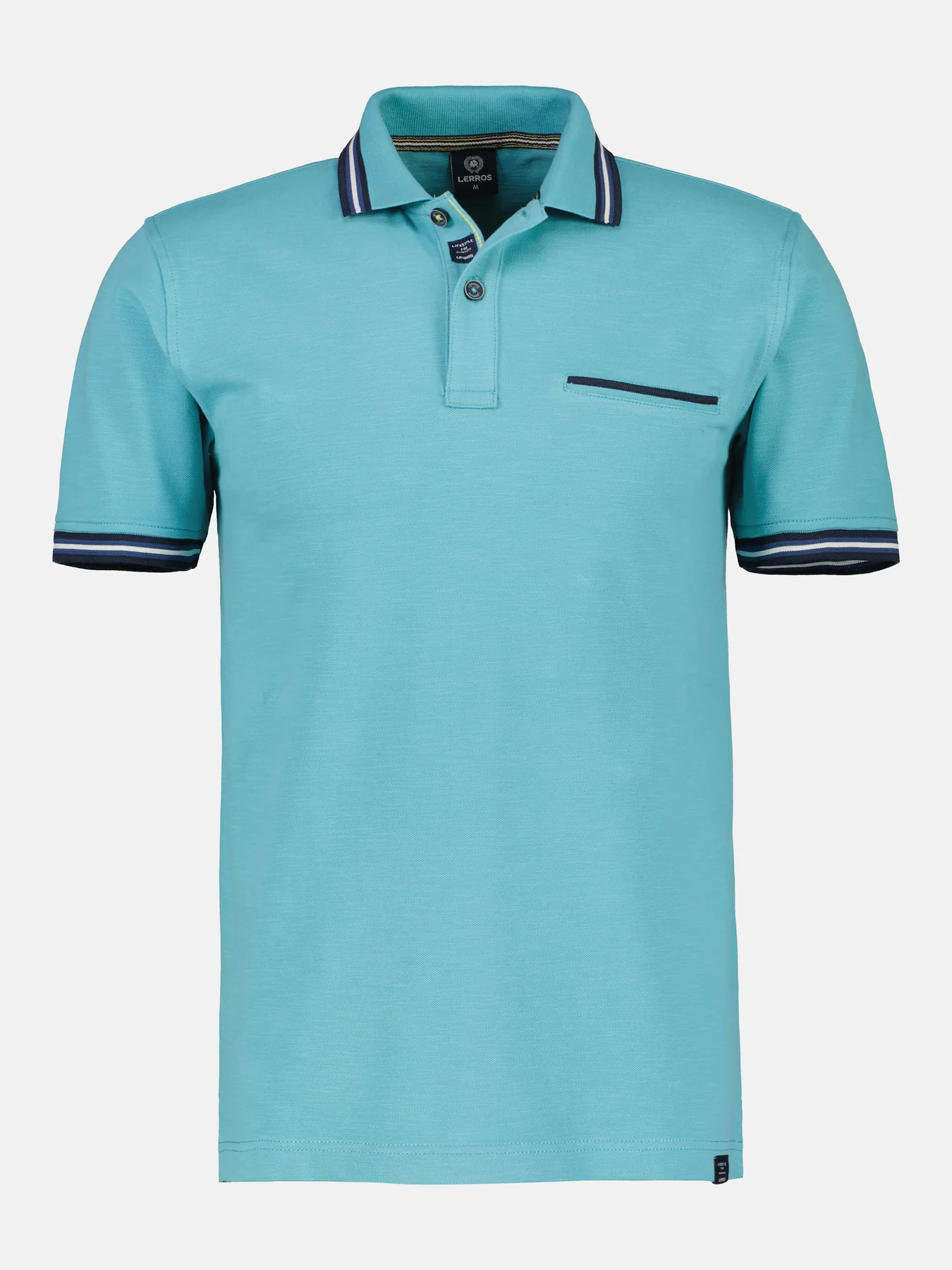 Poloshirt | Blues Structure Turquoise Light LERROS Cotton - - with