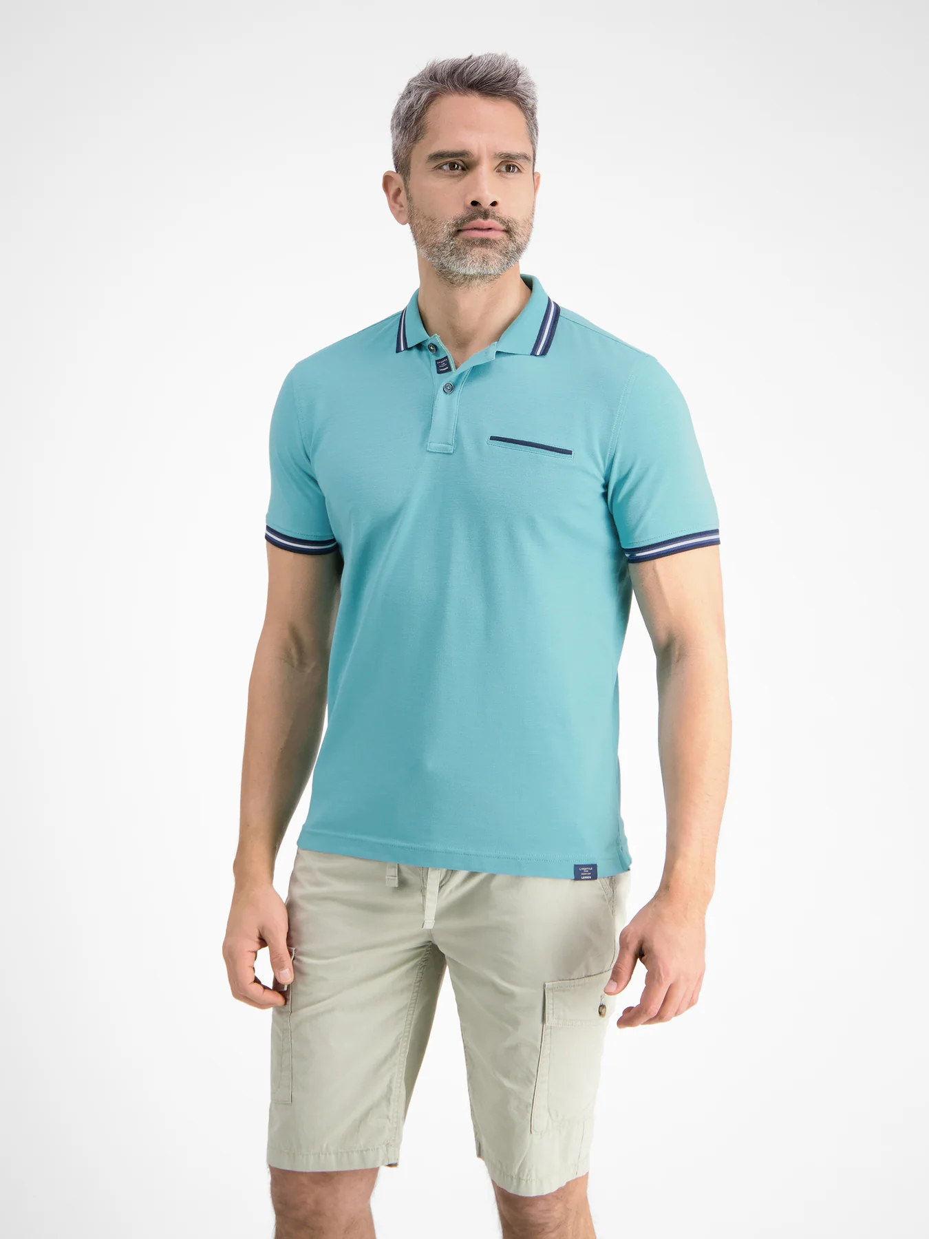 Turquoise Poloshirt - Structure LERROS Cotton Light with - Blues |
