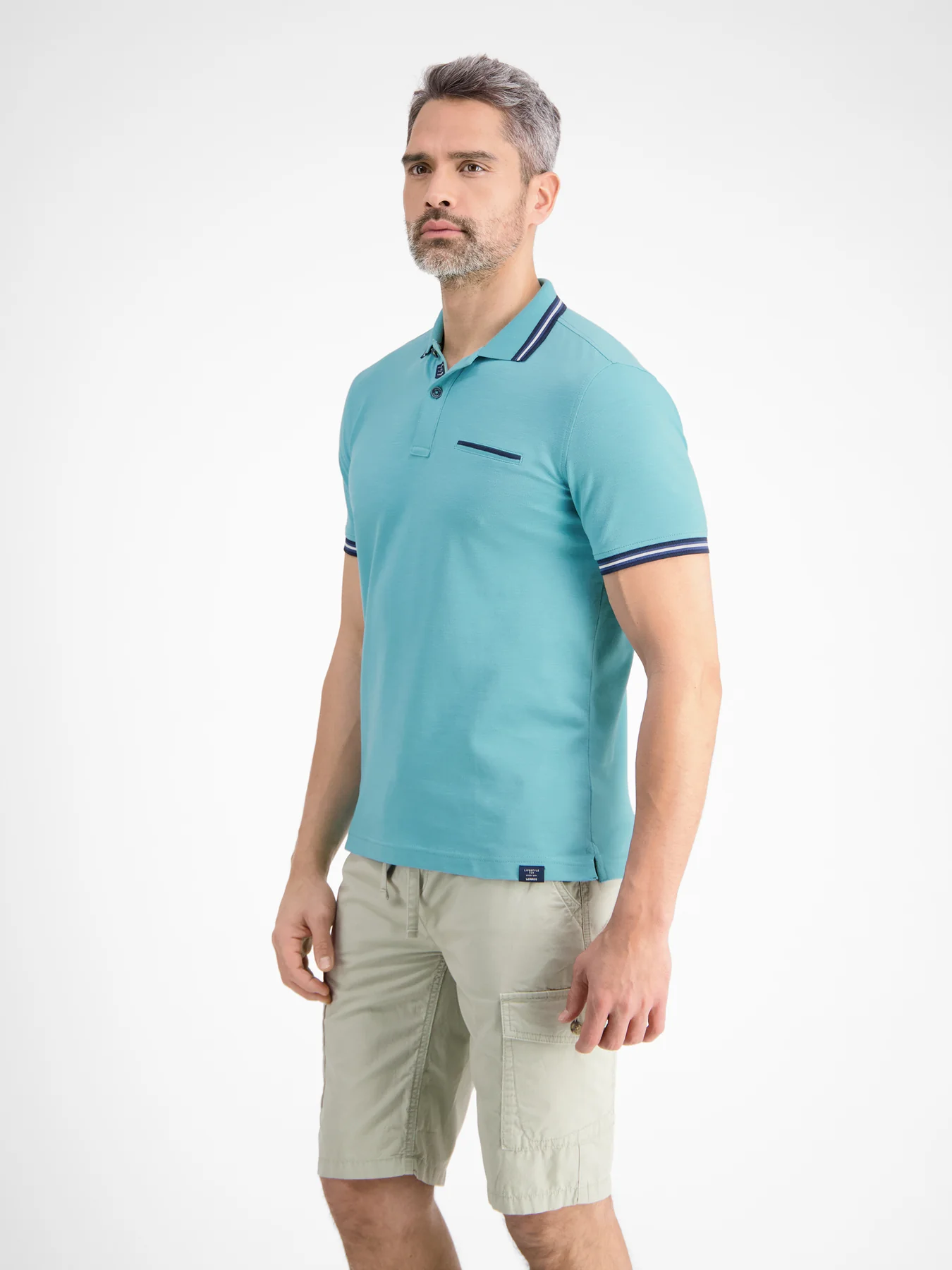 LERROS Poloshirt with - Structure Blues Light Cotton - | Turquoise