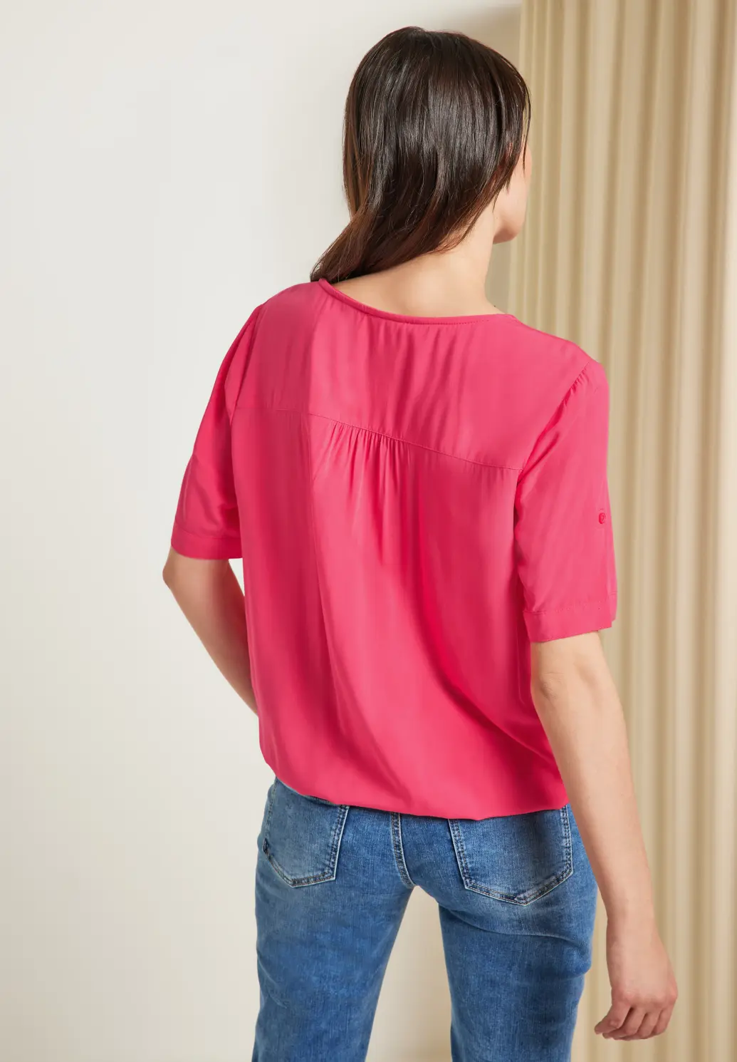 CECIL Unifarbene Basic Bluse - Strawberry Red / Rot | - Cotton Blues | T-Shirts