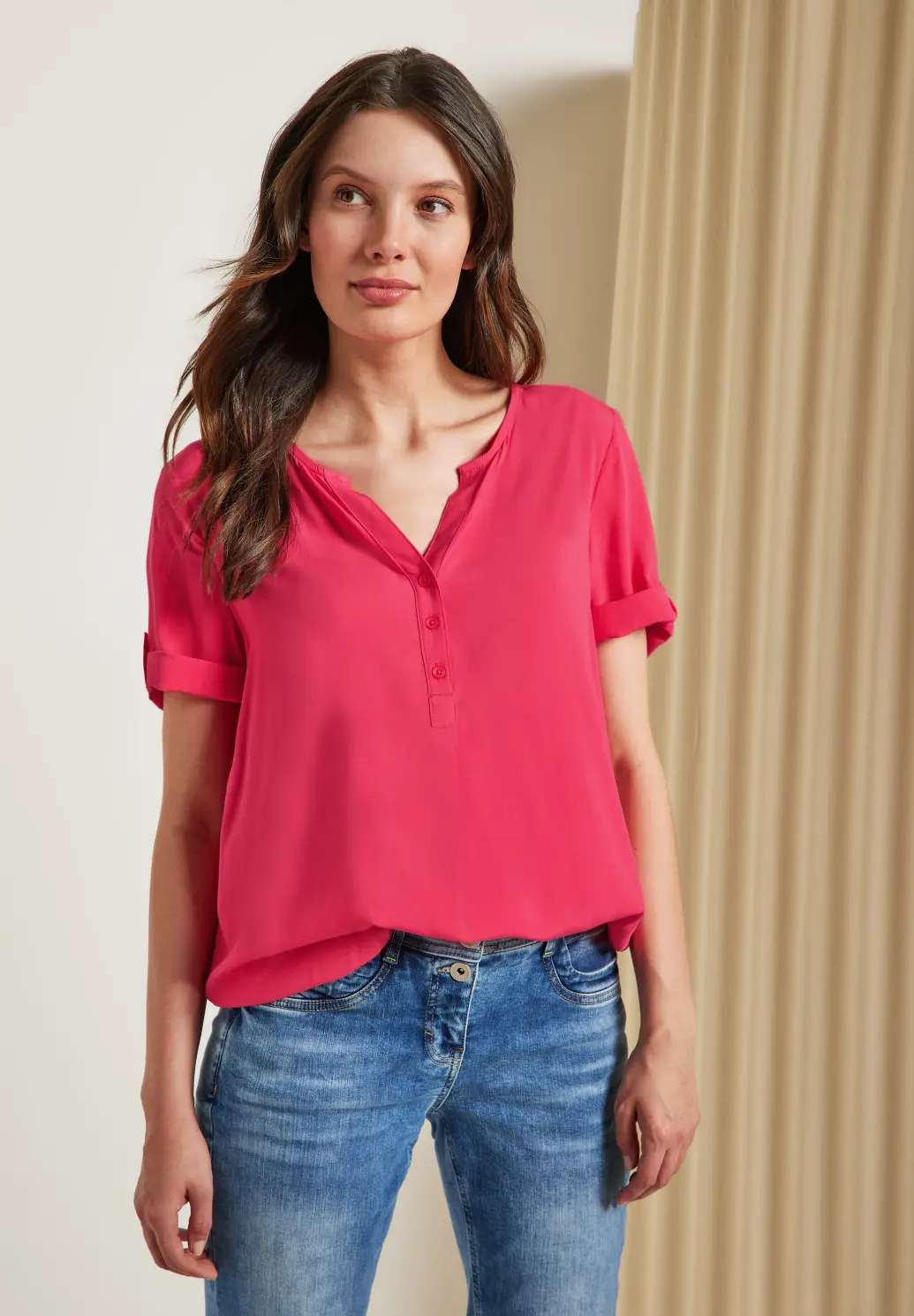 CECIL Unifarbene Basic Bluse - - Blues / | Cotton Rot Strawberry Red