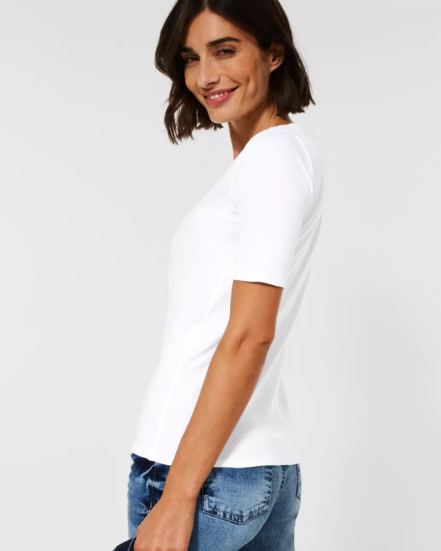 Cecil T-Shirt in Unifarbe Lena - White - Cotton Blues