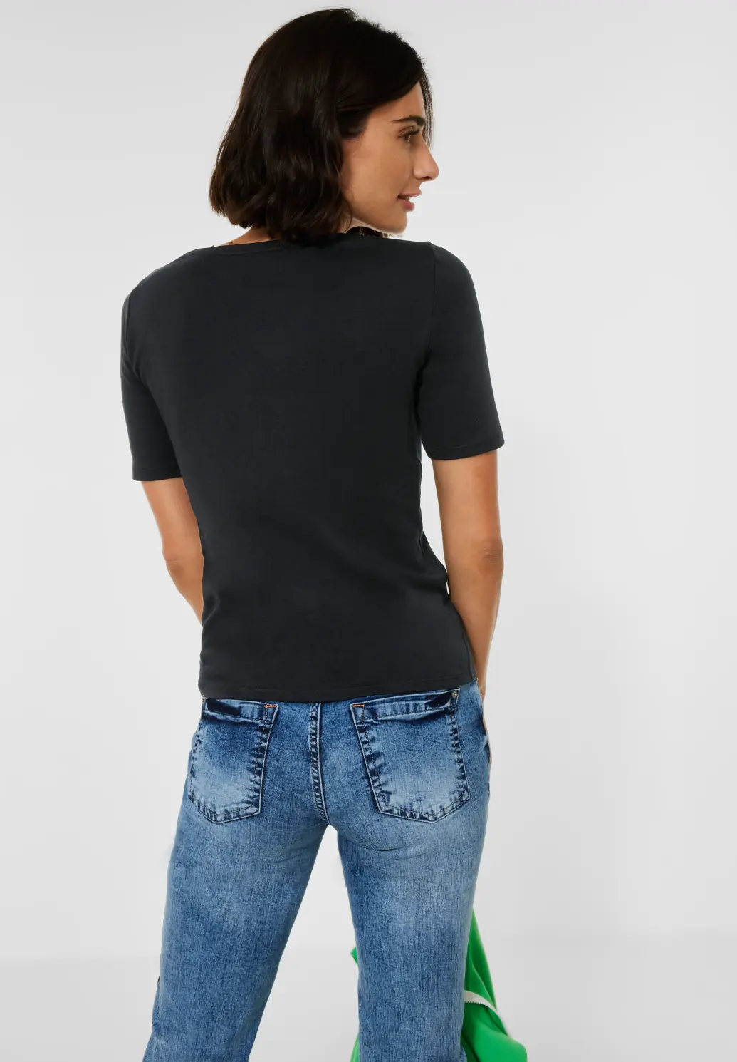 CECIL T-Shirt in Unifarbe Schwarz - - Black Cotton Blues | / Lena