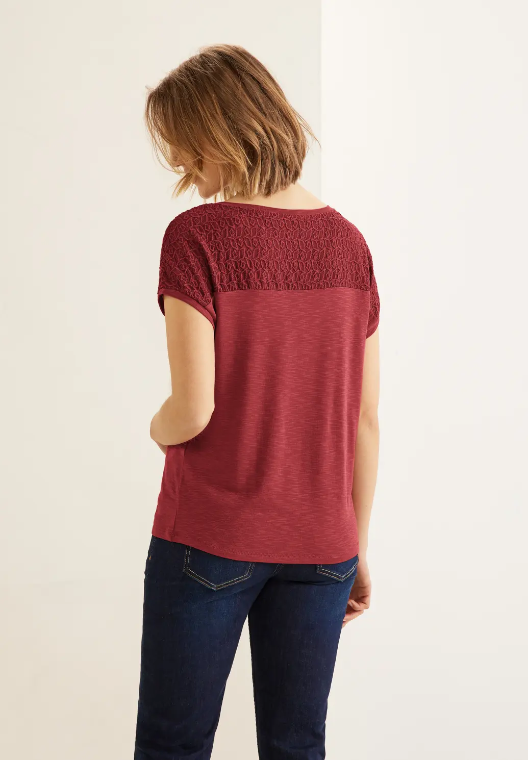 Street One T-Shirt met Kant Vianna - Foxy Red / Rood | - Cotton Blues