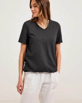 CECIL T-Shirt in Ajour Look Cotton - Grey - Carbon | Blues