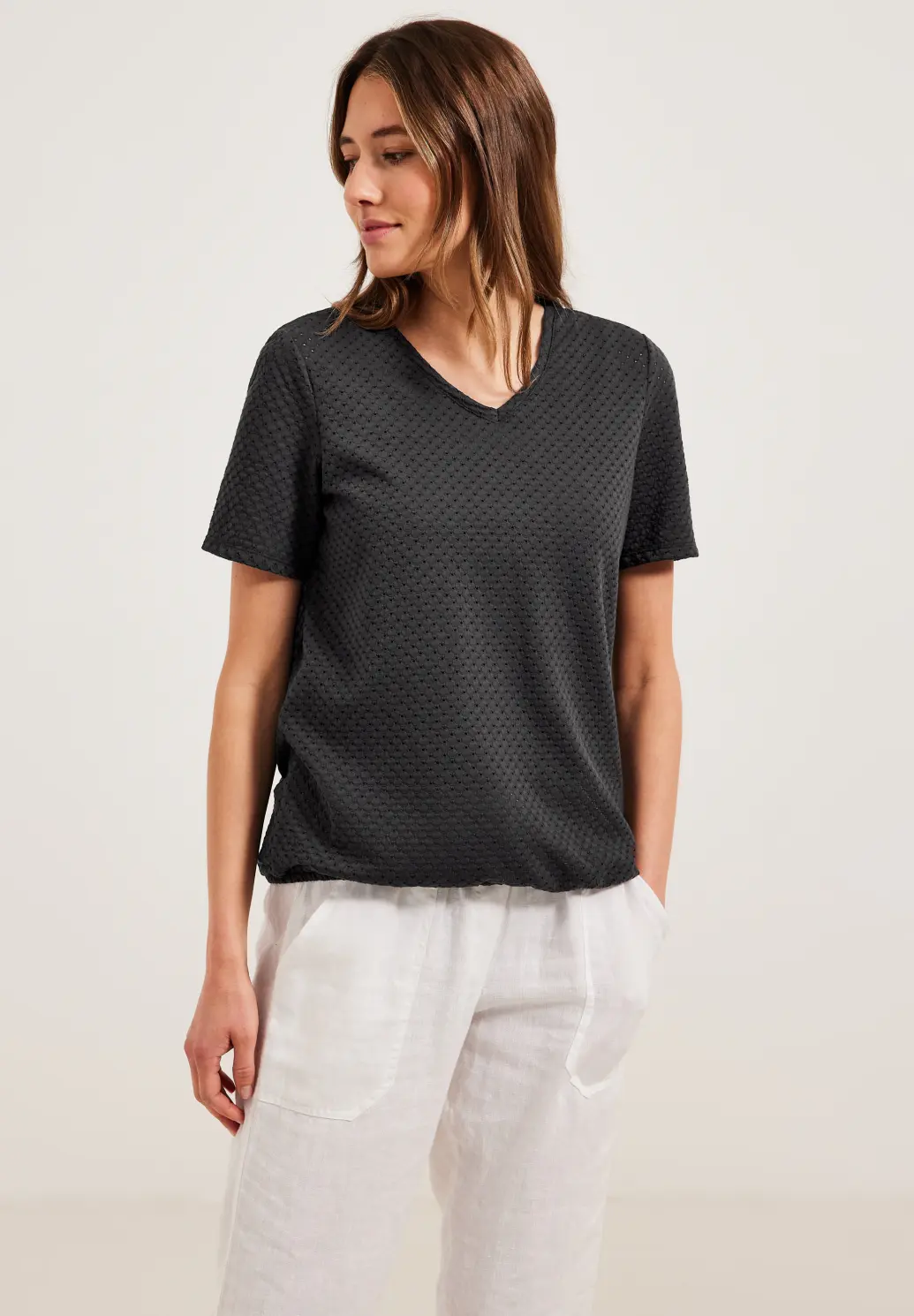 CECIL T-Shirt in | Blues / Ajour - Cotton Grey Look - Grijs Carbon