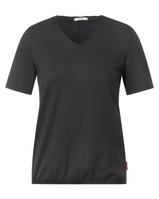 Cotton Ajour - | T-Shirt in Look Grey CECIL Carbon - Blues