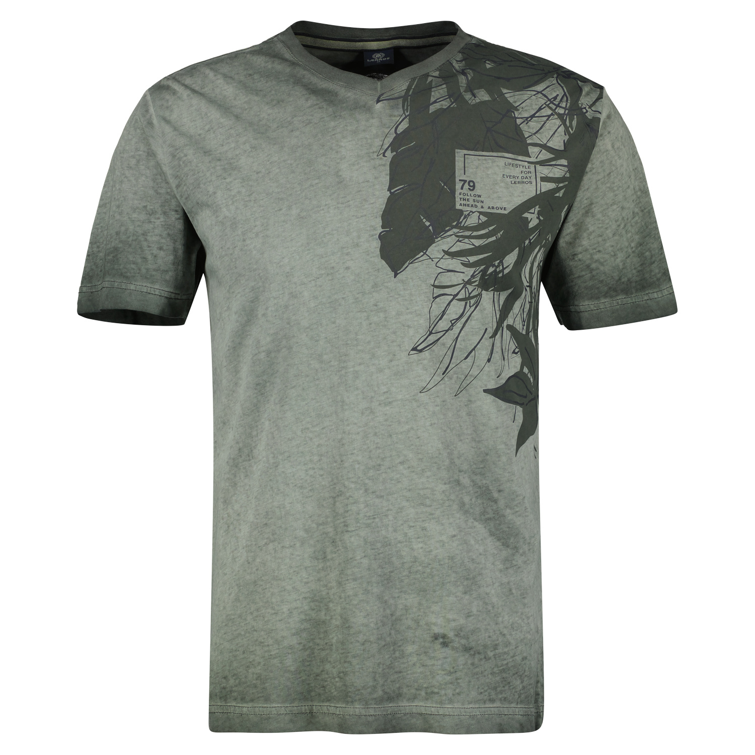 T-Shirt | Groen Chilled LERROS en - Blues V-hals Print met / - Olive Cotton