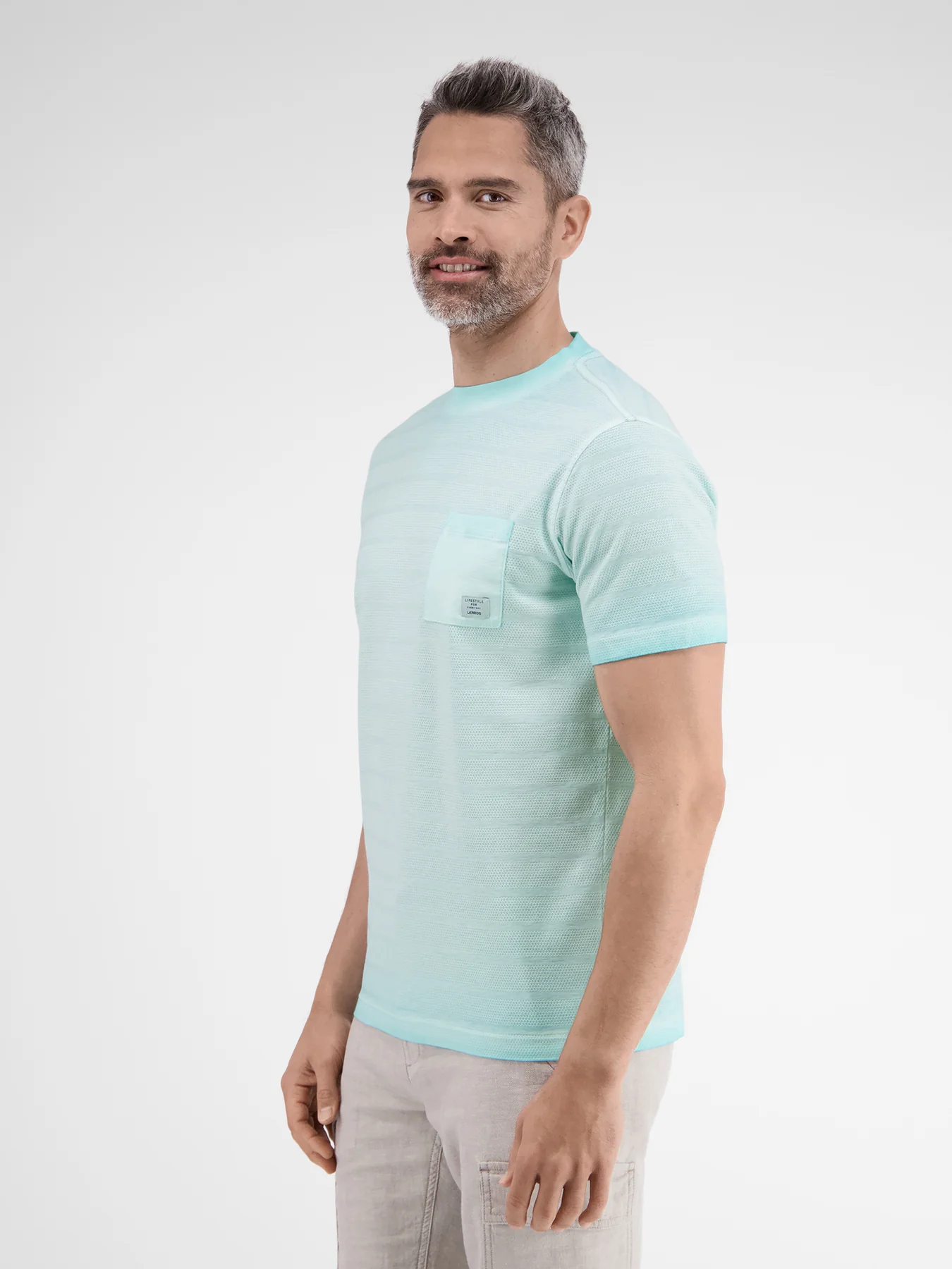Lerros T-Shirt with Stripe Structure - Tinted Aqua
