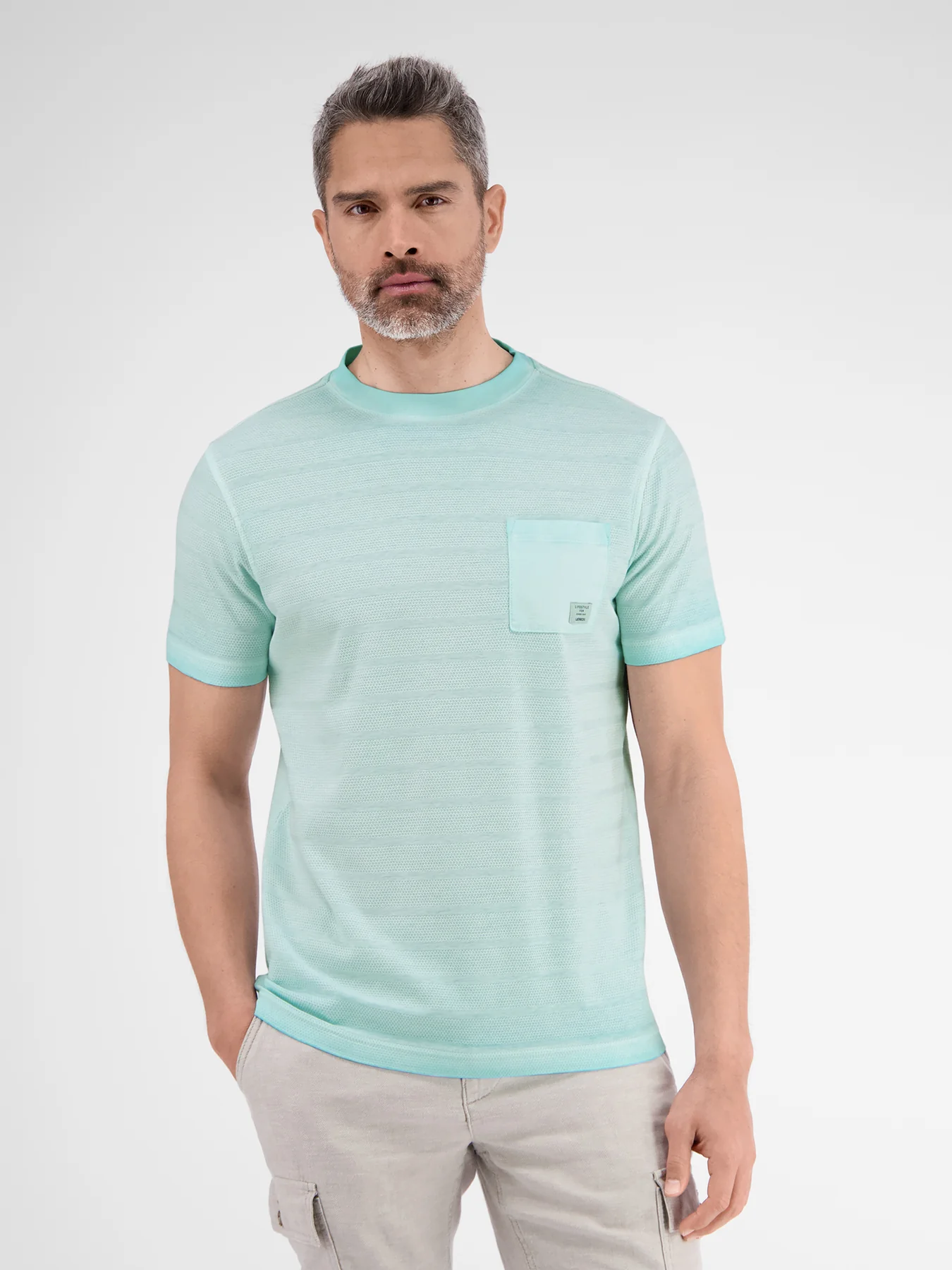 Aqua / | Blau - Streifenstruktur Tinted LERROS Cotton mit - T-Shirt Blues