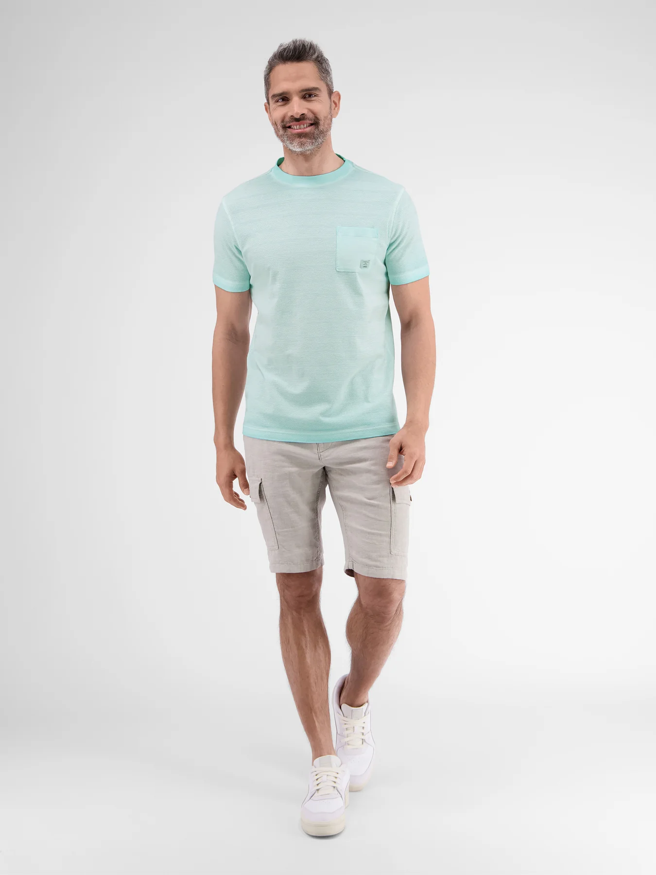 Lerros T-Shirt with Stripe Structure - Tinted Aqua