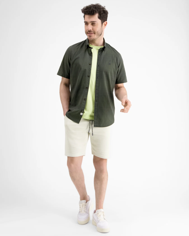 Lerros Overhemd Korte Mouw met Structuur Check - Chilled Olive