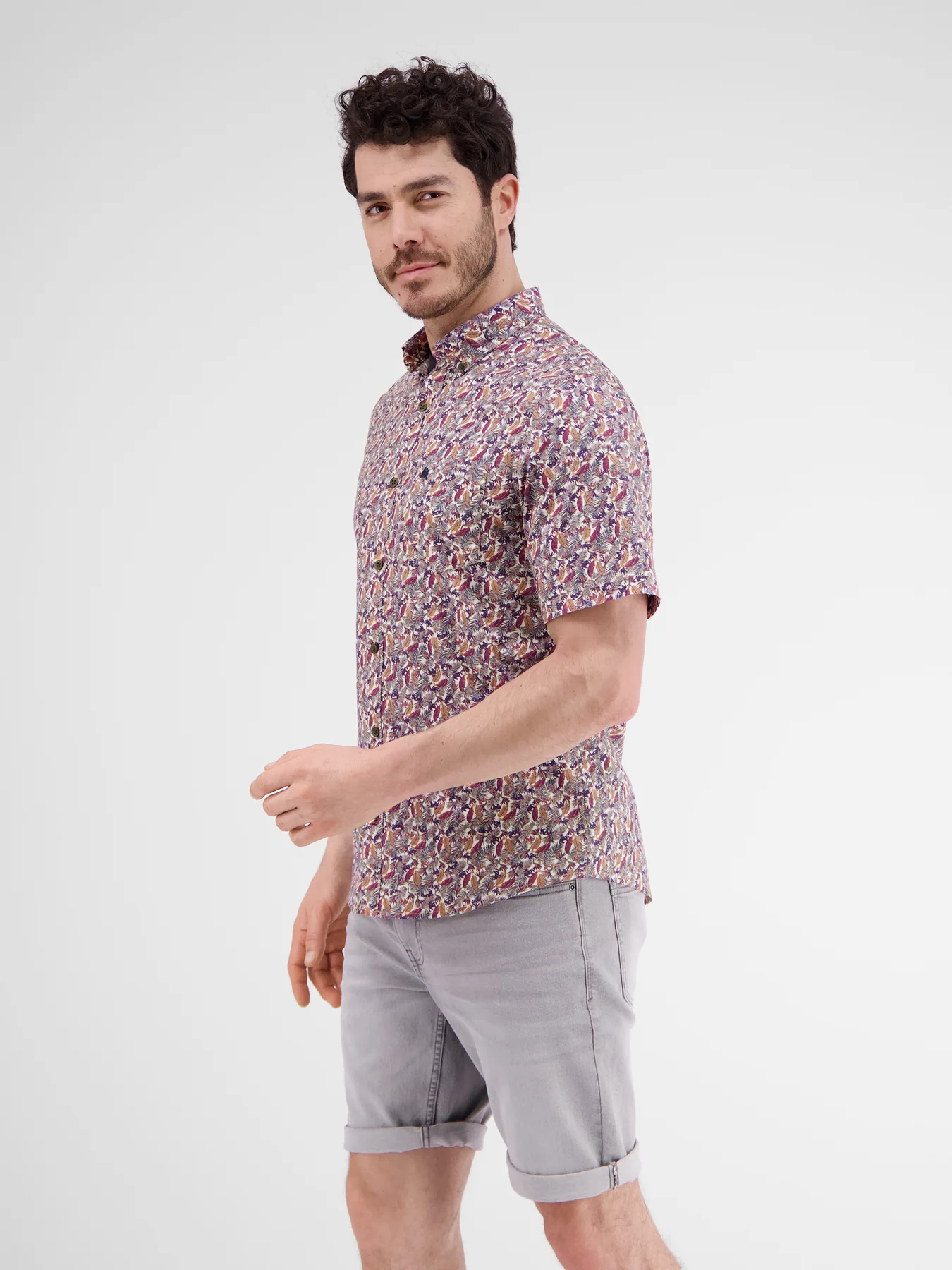 LERROS Short - | Print Shirt Cotton Gentle with Sleeve Peach Blues 