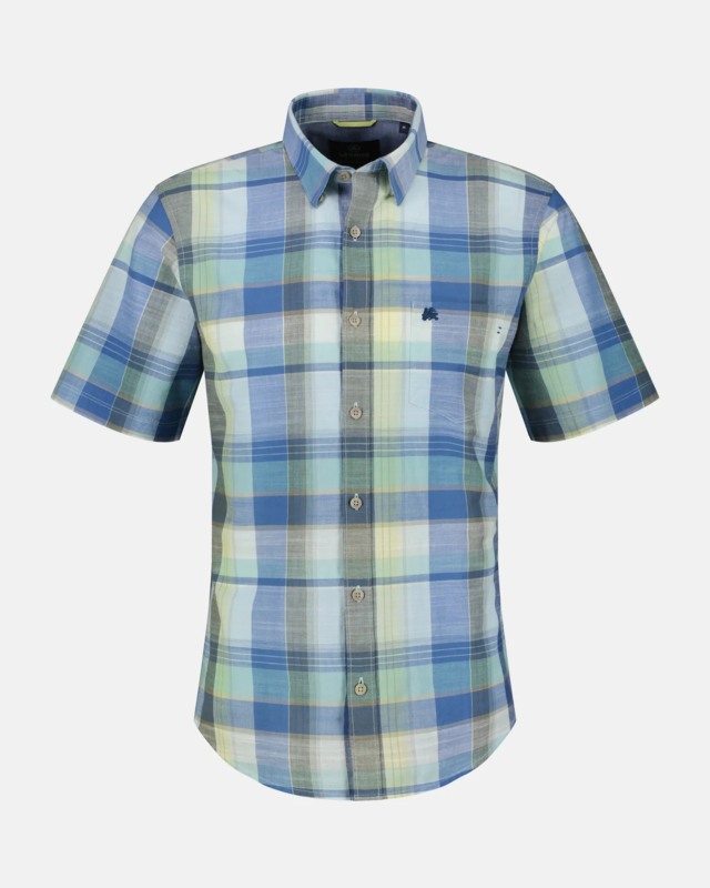 Lerros Ruit Overhemd Korte Mouw - Tinted Aqua