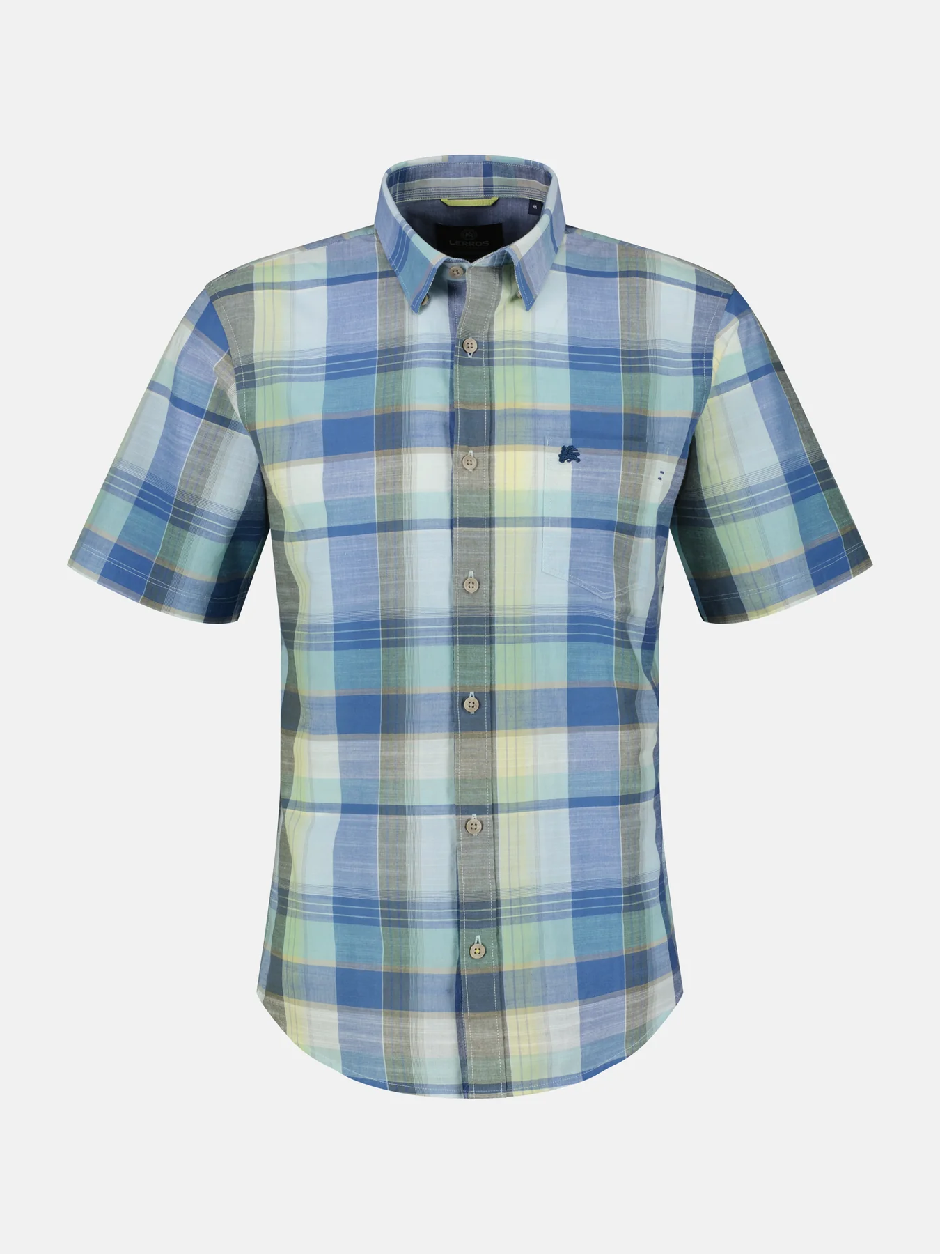 Lerros Ruit Overhemd Korte Mouw - Tinted Aqua