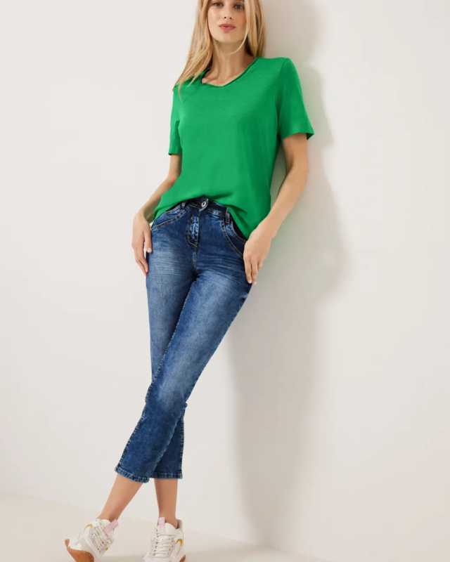 - CECIL Unifarbe Cotton - Blues | T-Shirt Basic Green in Fresh