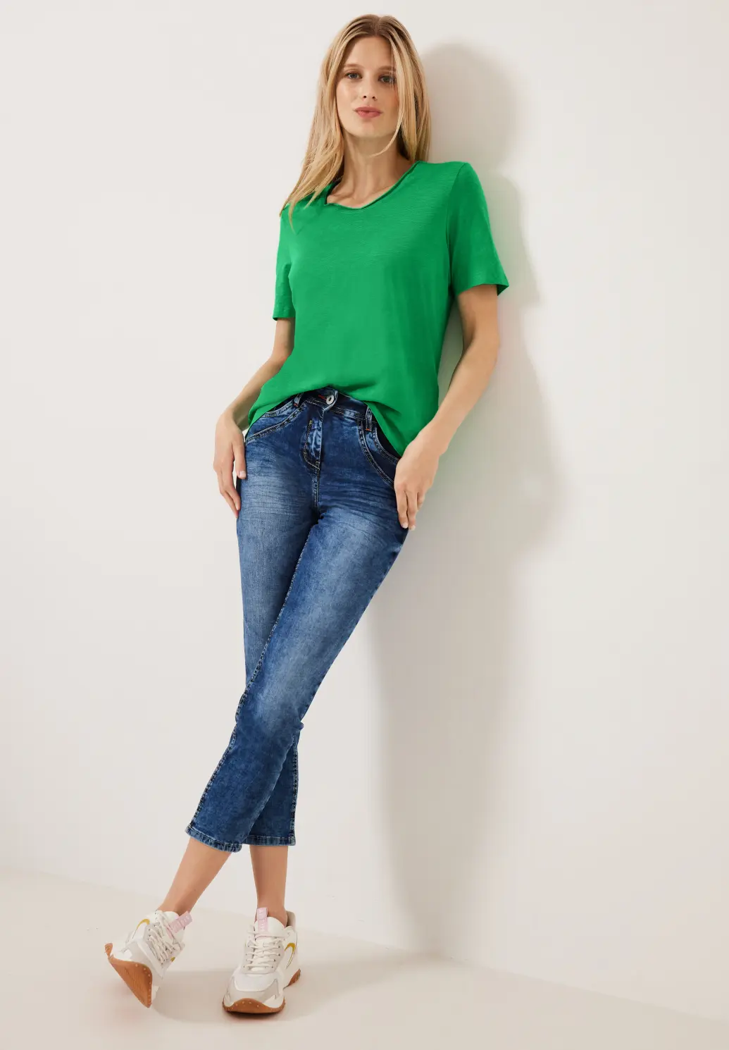 CECIL Basic T-Shirt - Fresh Green | - Cotton Blues
