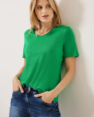 CECIL Basic T-Shirt - Fresh Green | - Cotton Blues