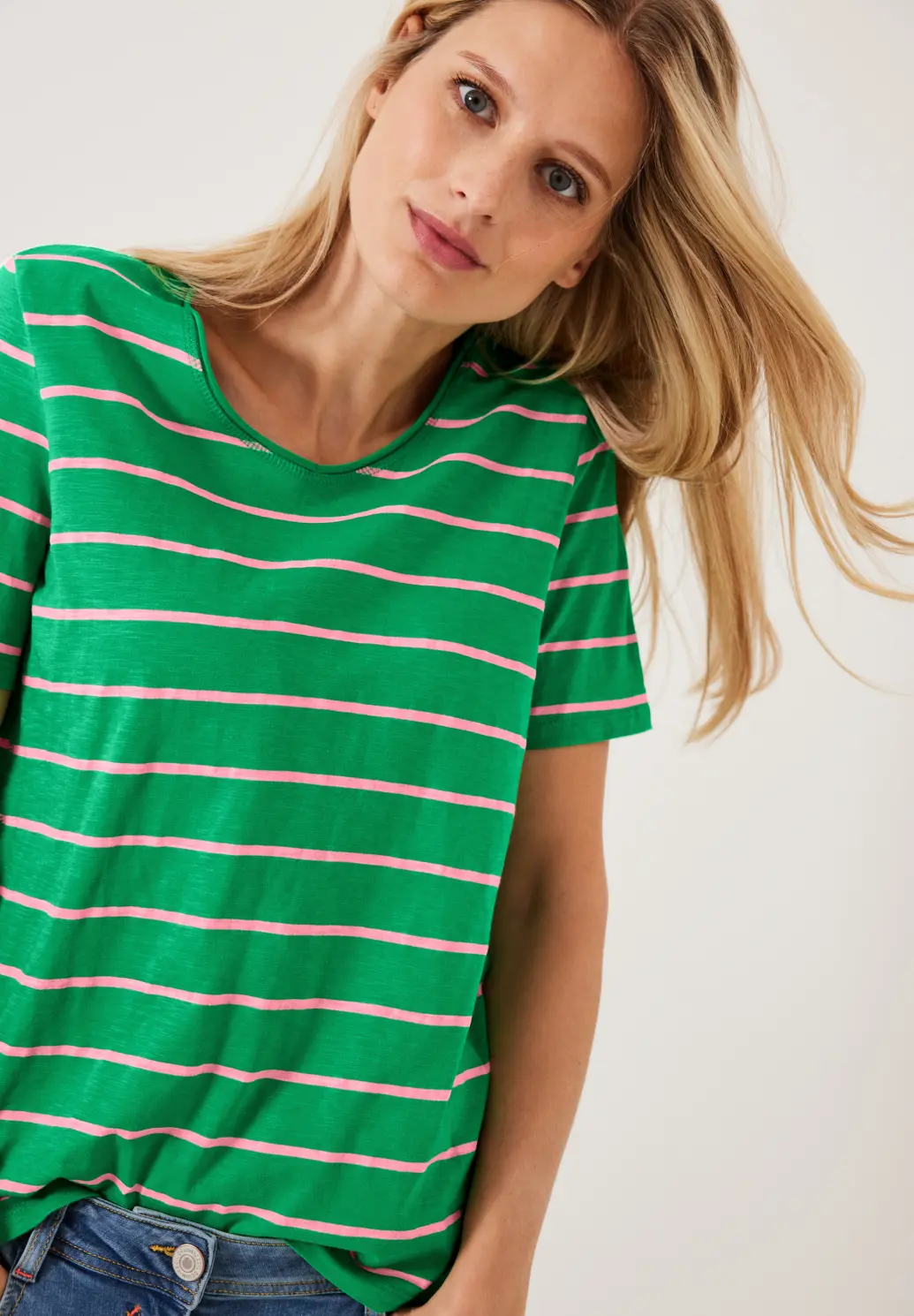 CECIL T-Shirt mit Streifenmuster - Fresh Green | - Cotton Blues