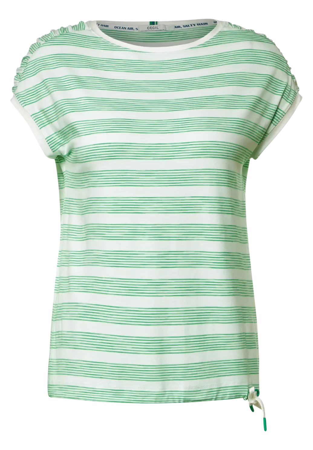 CECIL Streifen T-Shirt mit Raffdetails - Fresh Green | - Cotton Blues