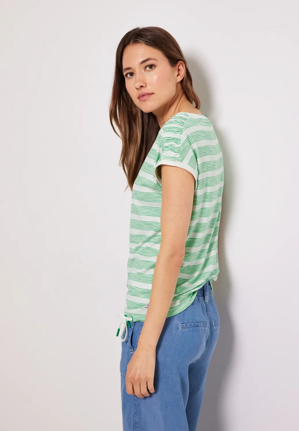 CECIL Streifen T-Shirt Raffdetails | Fresh mit - Green Blues - Cotton