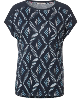 CECIL T-Shirt with Rhombus - Blues Cotton | Sky Print Blue - Night