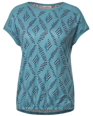 CECIL T-Shirt with Rhombus Print - Night Sky Blue | - Cotton Blues