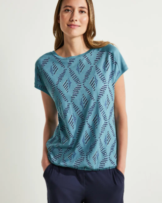 CECIL T-Shirt with Rhombus Print Sky - | Cotton Night - Blues Blue