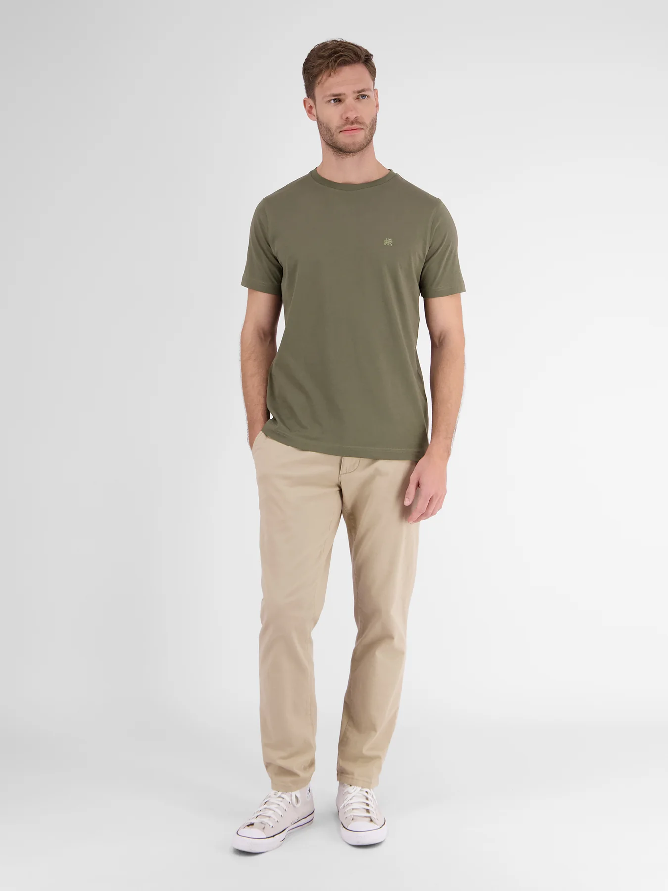 Neckline Blues T-Shirt - - Cotton Olive | with Round Aged LERROS