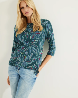 CECIL Shirt mit Allover Print Cotton - | Deep Green Blues - Lake