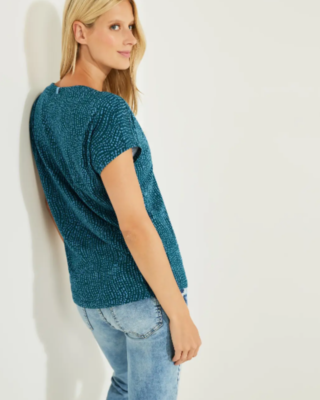 CECIL Dotted Weave T-Shirt - Deep Lake Green | - Cotton Blues