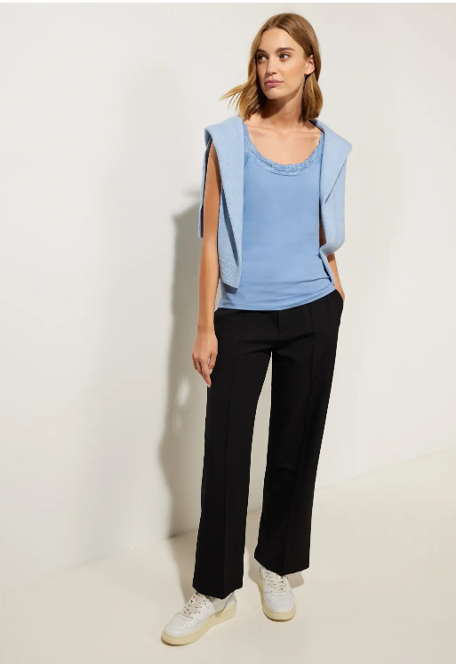 Street One Basic Top met Kant - Feather Blue