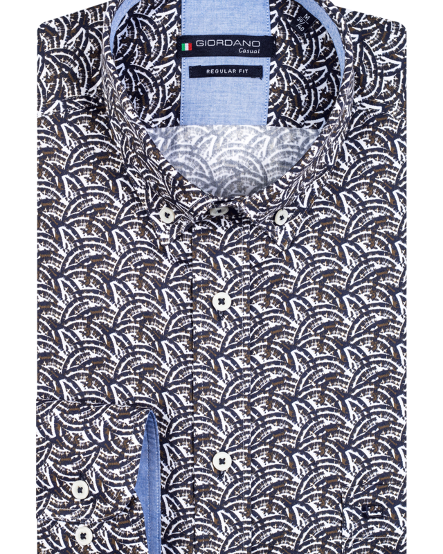 Giordano Button-Down Hemd Print - Dark Brown