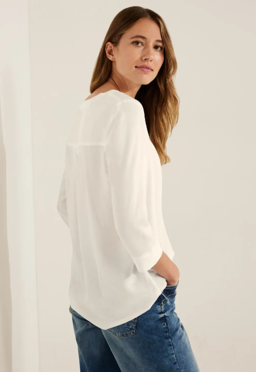 CECIL | Vanilla White Cotton - Bluse Unifarbe Viskose - Blues in