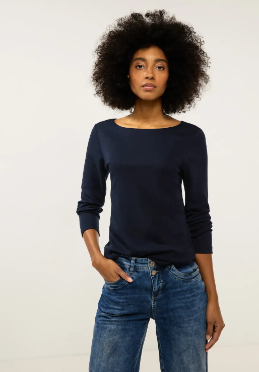 Street One Softes Langarmshirt Lanea - Deep Blue | - Cotton Blues