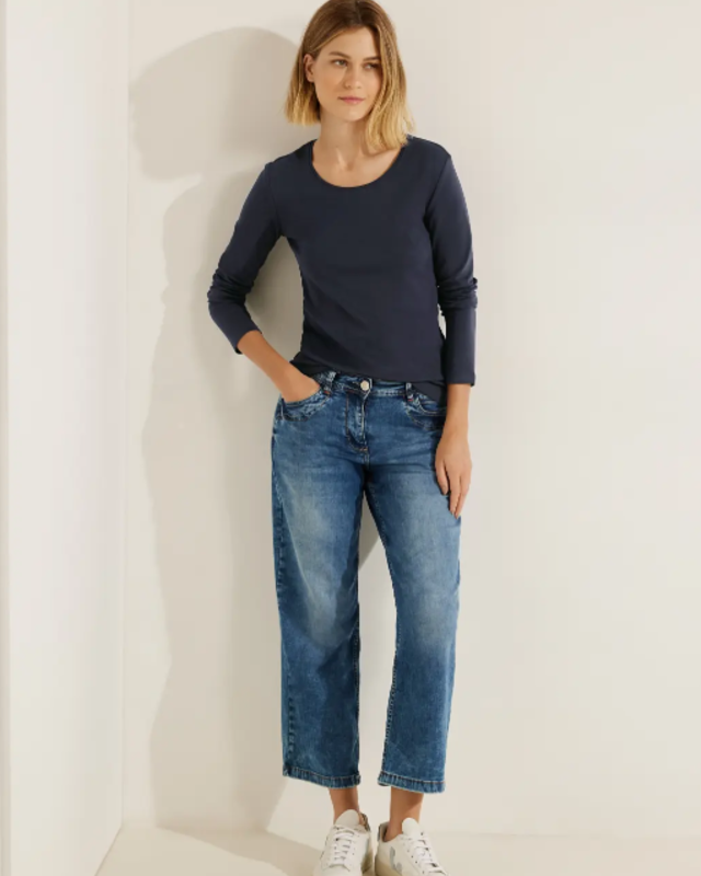 CECIL Basic Cotton | in - Sky Unifarbe Shirt Night / Blue Pia Blau Blues 