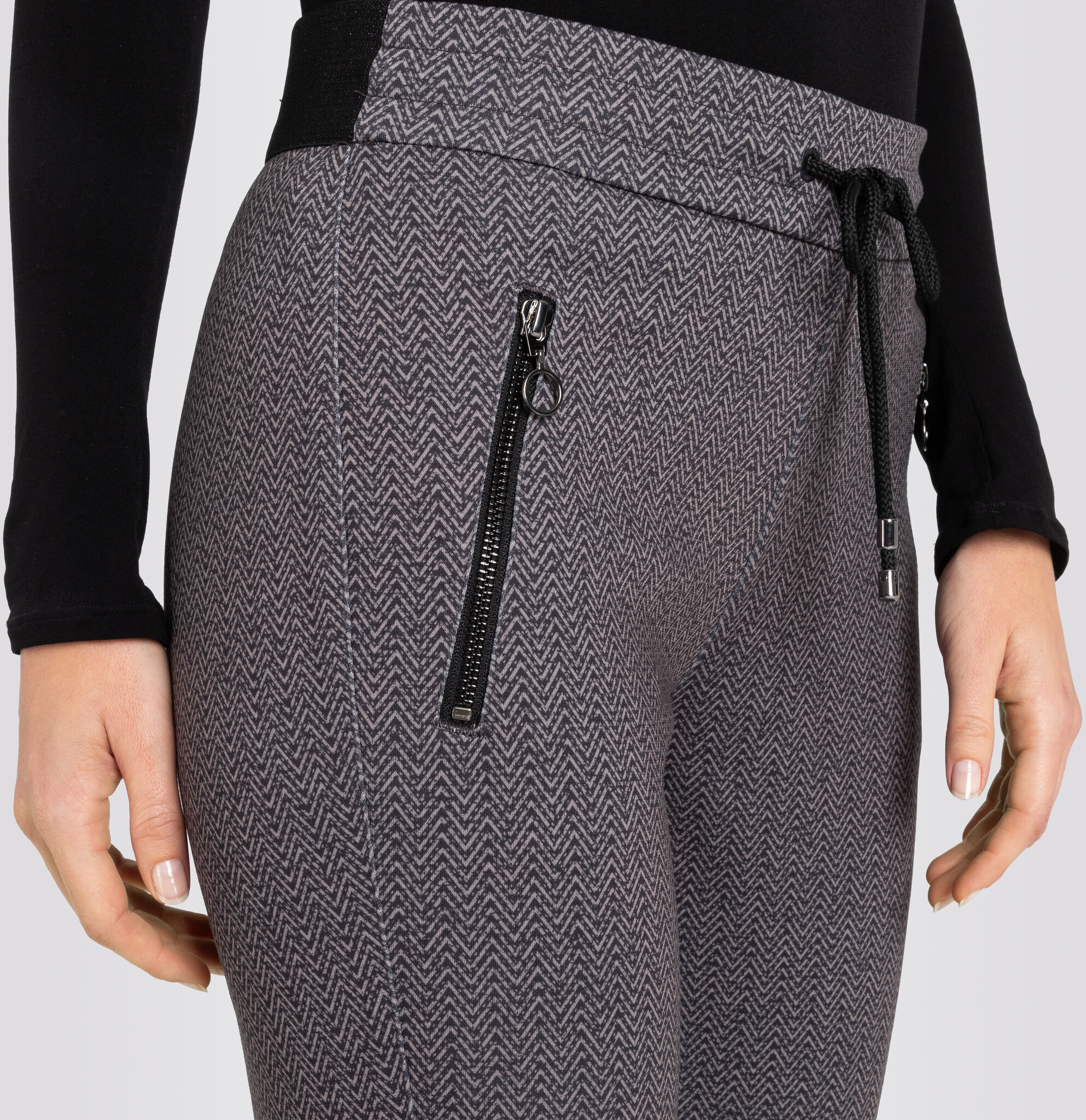 Mac Jeans Jersey Easy Smart Pants - Steel Grey Printed