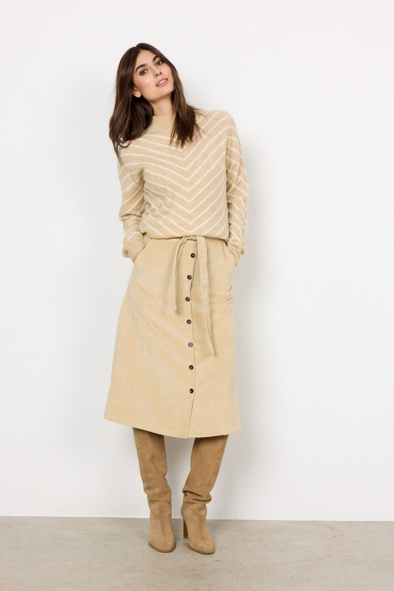 Soyaconcept Trui Nessie Stripe 53 - Sand Melange Combi