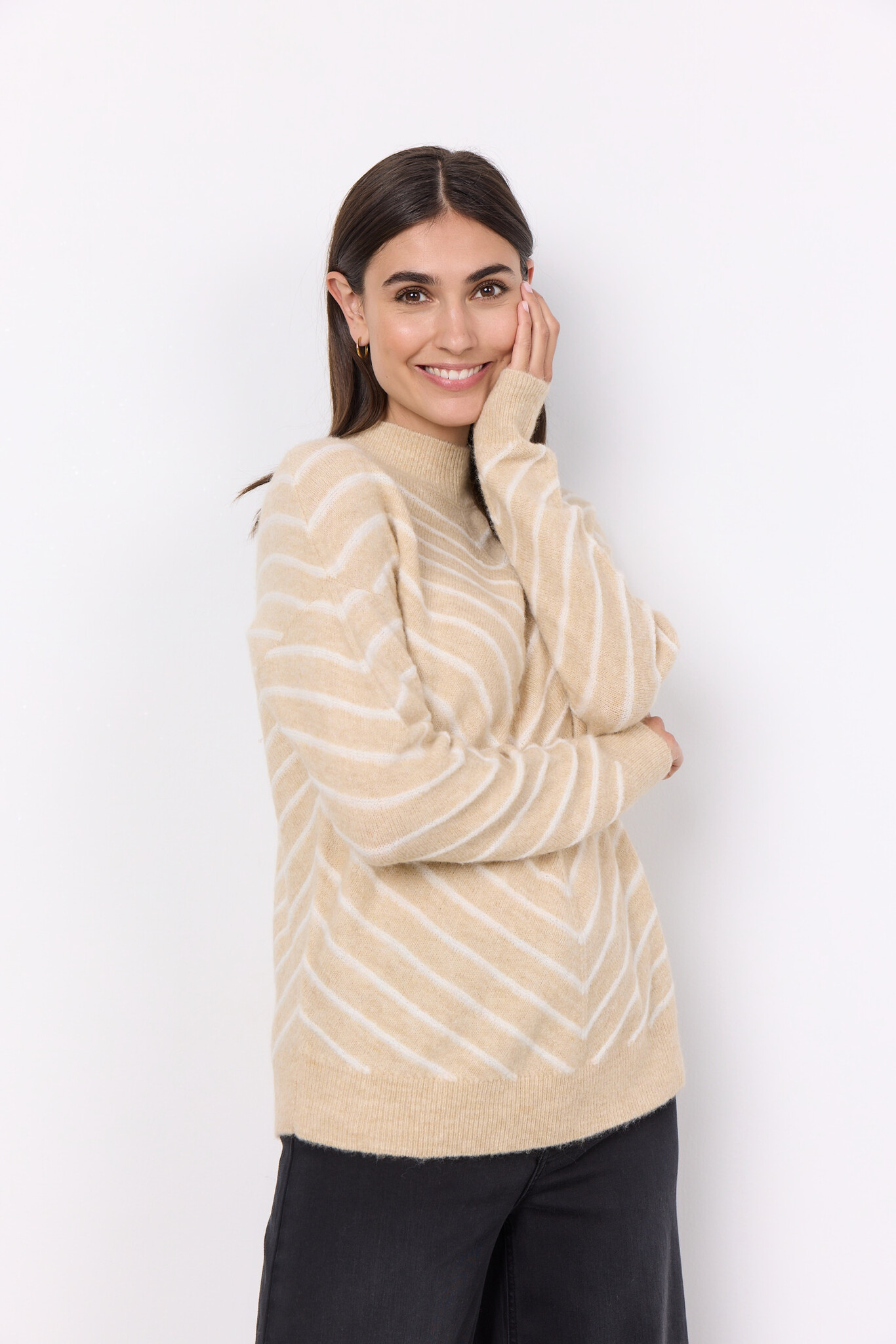 Soyaconcept Trui Nessie Stripe 53 - Sand Melange Combi