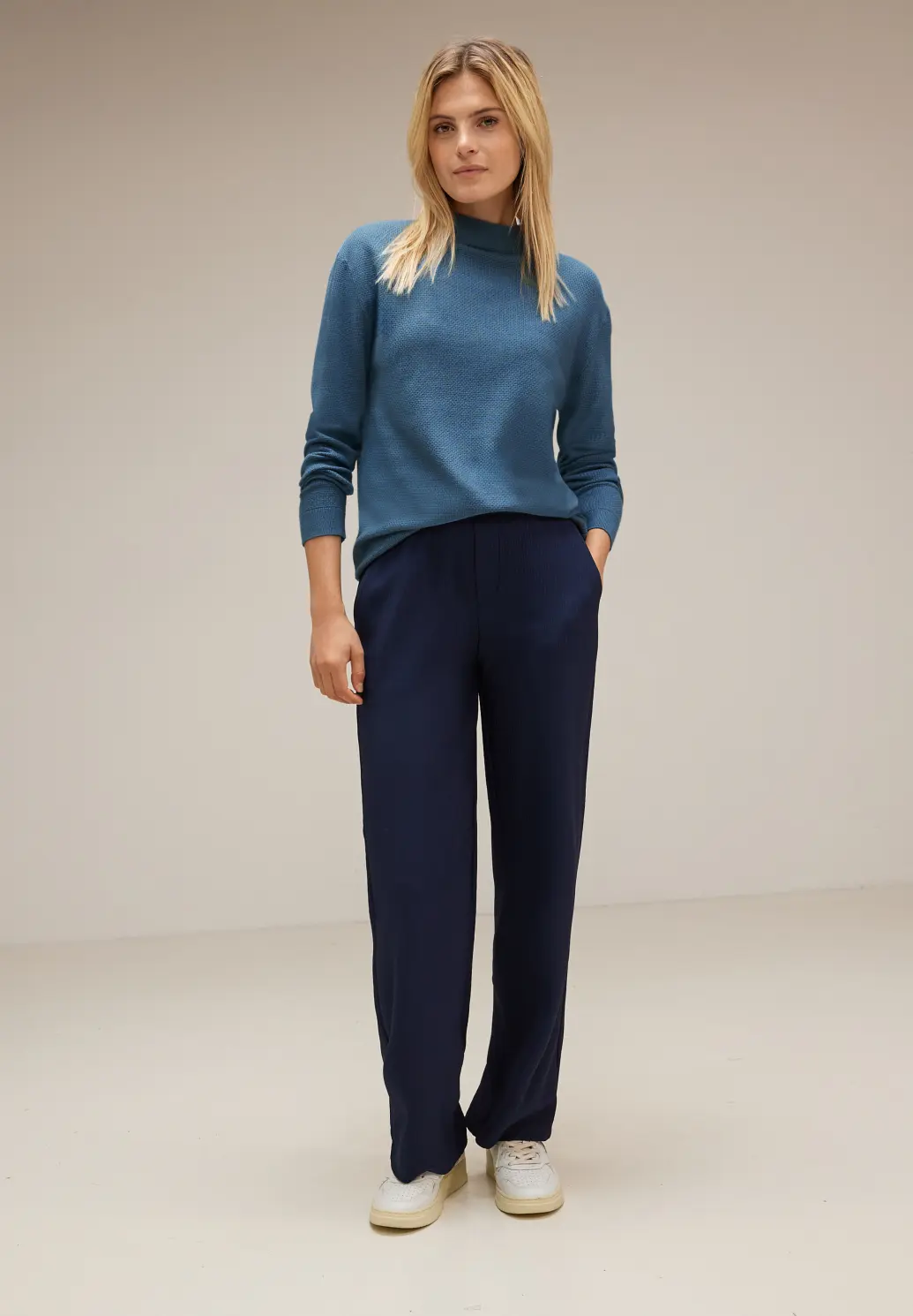 Street One Knit Jumper with Structure - Satin Blue Melange | - Cotton Blues